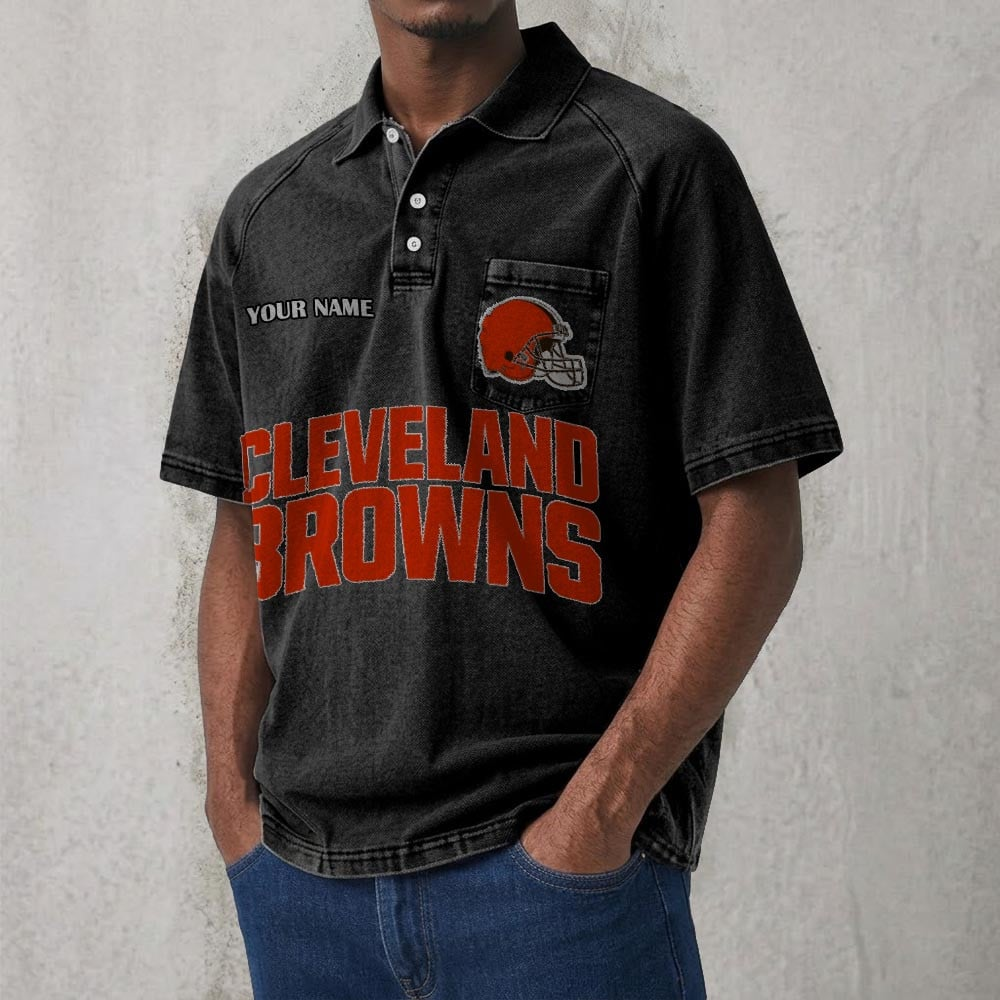 CLE x NFL Men's Distressed Turn-Down Collar Polo DATND TANTD 250526