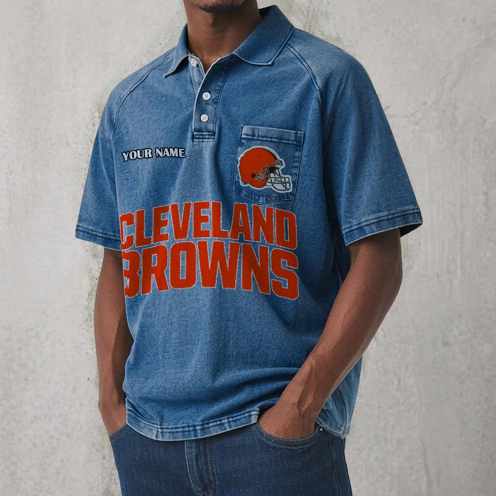 CLE x NFL Men's Distressed Turn-Down Collar Polo DATND TANTD 250526