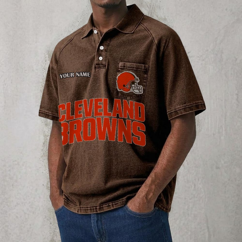 CLE x NFL Men's Distressed Turn-Down Collar Polo DATND TANTD 250526