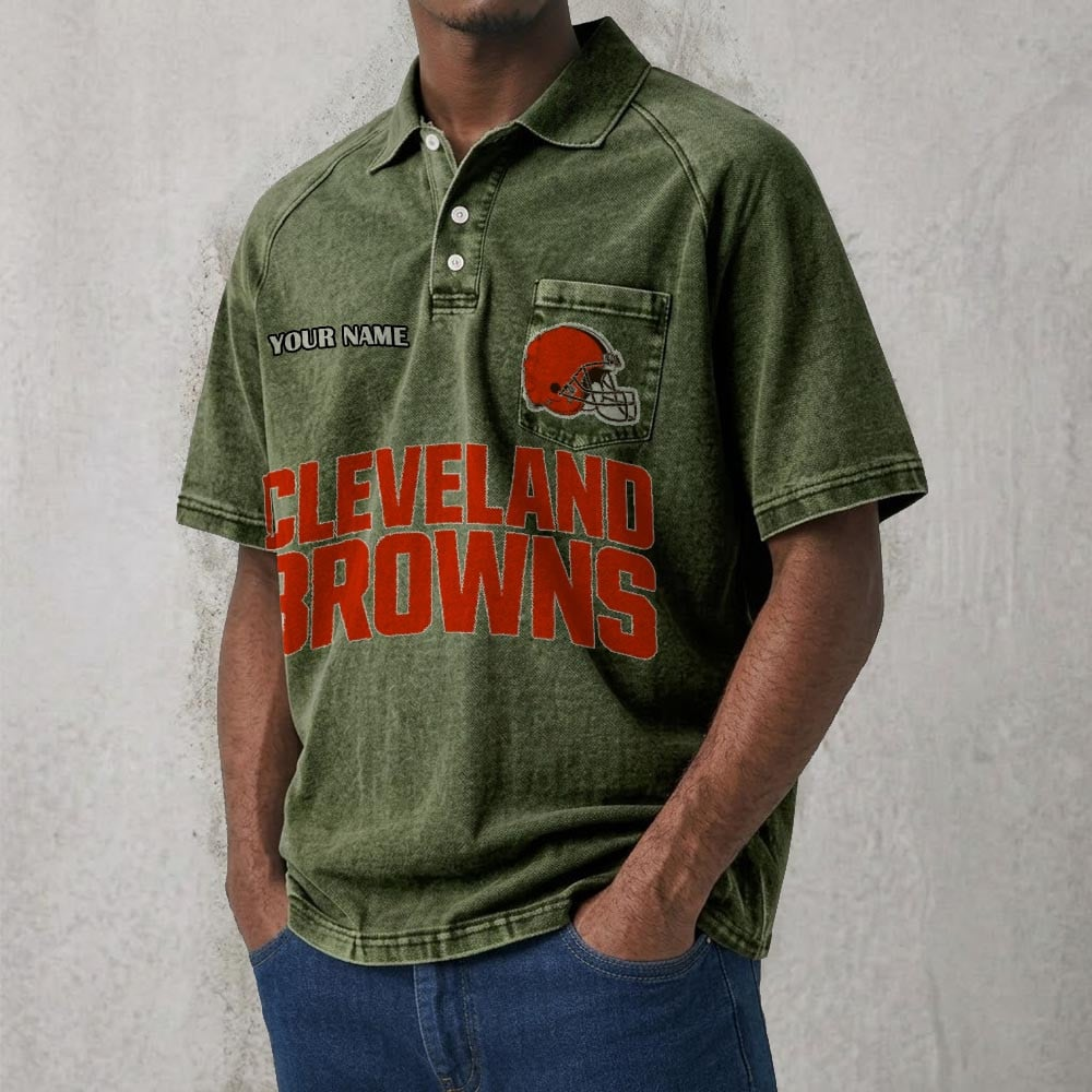 CLE x NFL Men's Distressed Turn-Down Collar Polo DATND TANTD 250526