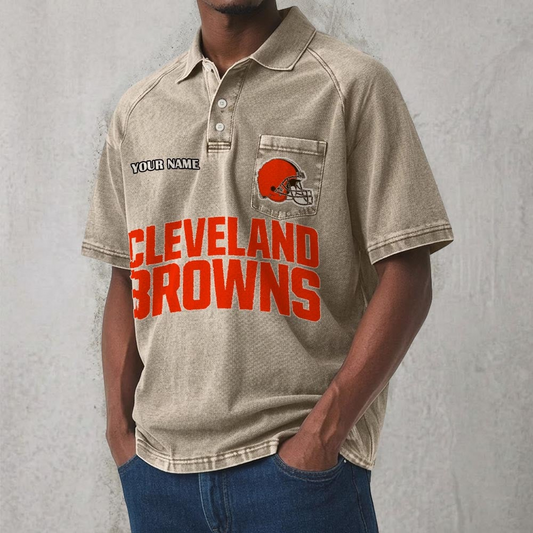 CLE x NFL Men's Distressed Turn-Down Collar Polo DATND TANTD 250526