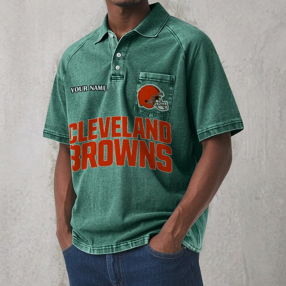 CLE x NFL Men's Distressed Turn-Down Collar Polo DATND TANTD 250526
