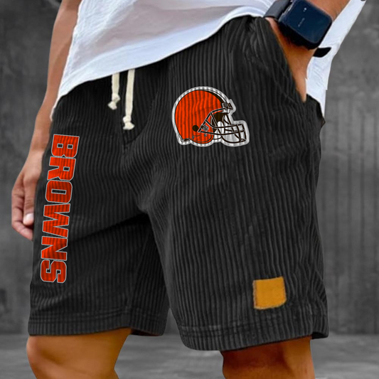CLE x NFL Vintage Embroidered Logo Corduroy Stylish Lace-up Casual Shorts DATND TANTD 220526
