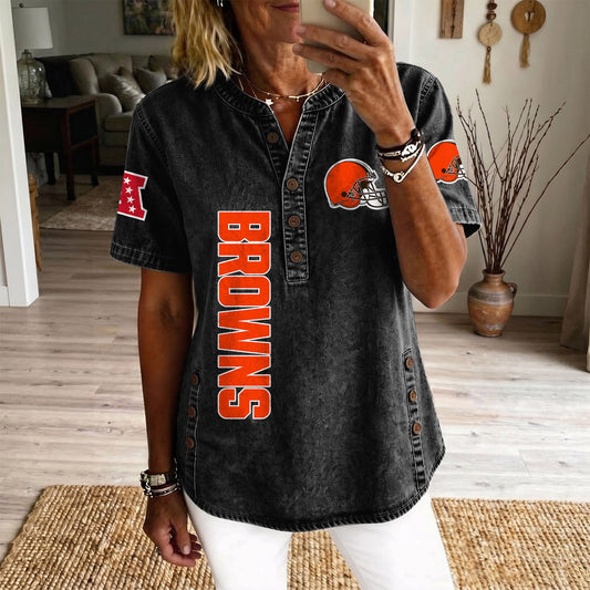 CLE x NFL Women‘s Denim Casual Tops DATND LBN 190526