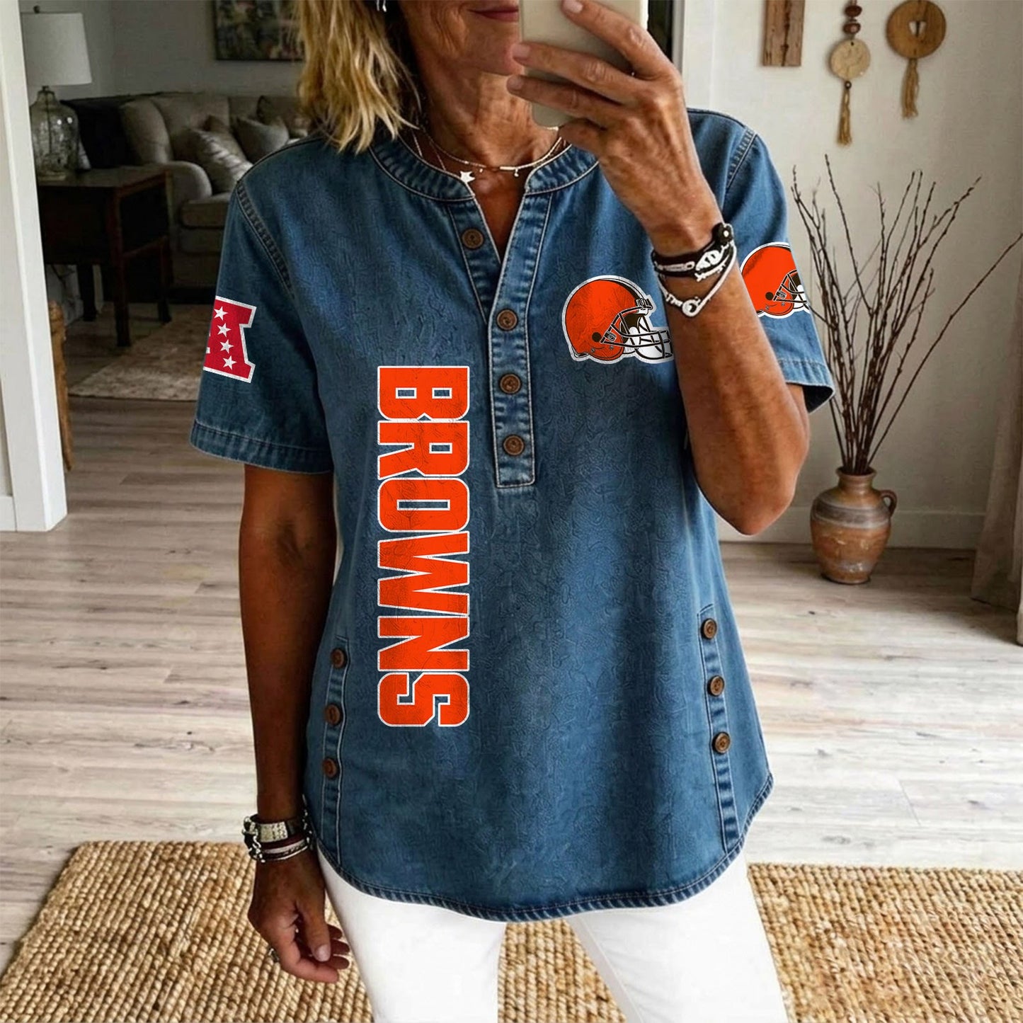 CLE x NFL Women‘s Denim Casual Tops DATND LBN 190526