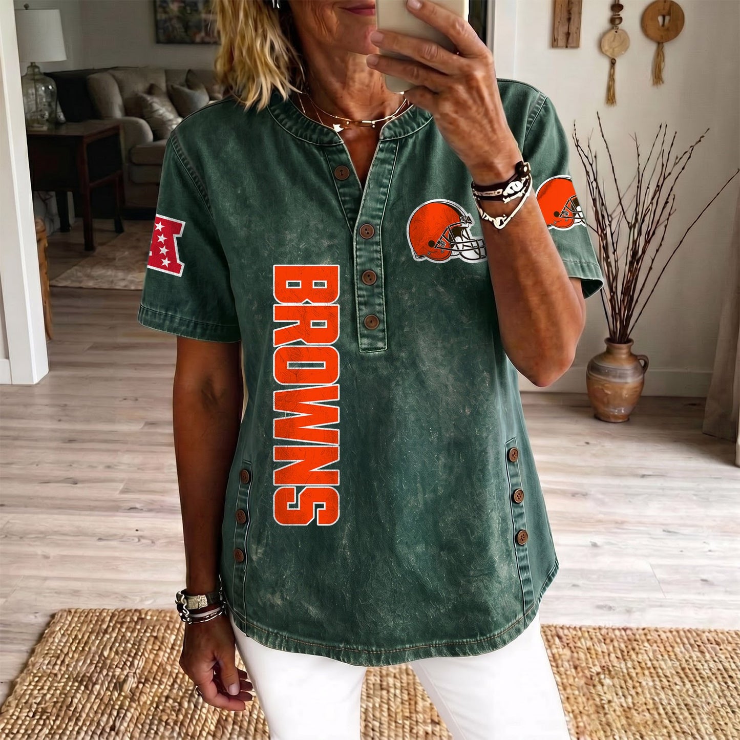 CLE x NFL Women‘s Denim Casual Tops DATND LBN 190526