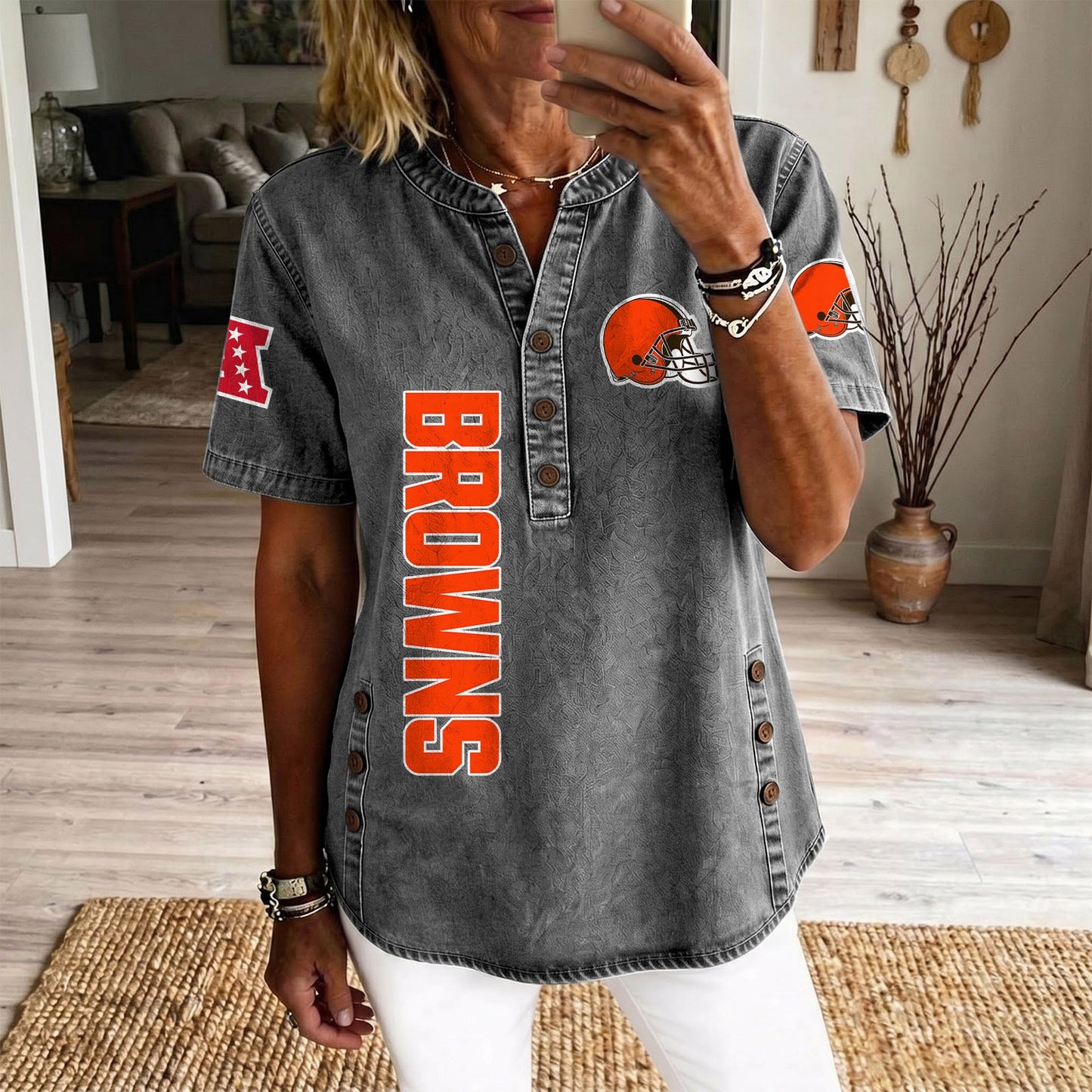 CLE x NFL Women‘s Denim Casual Tops DATND LBN 190526