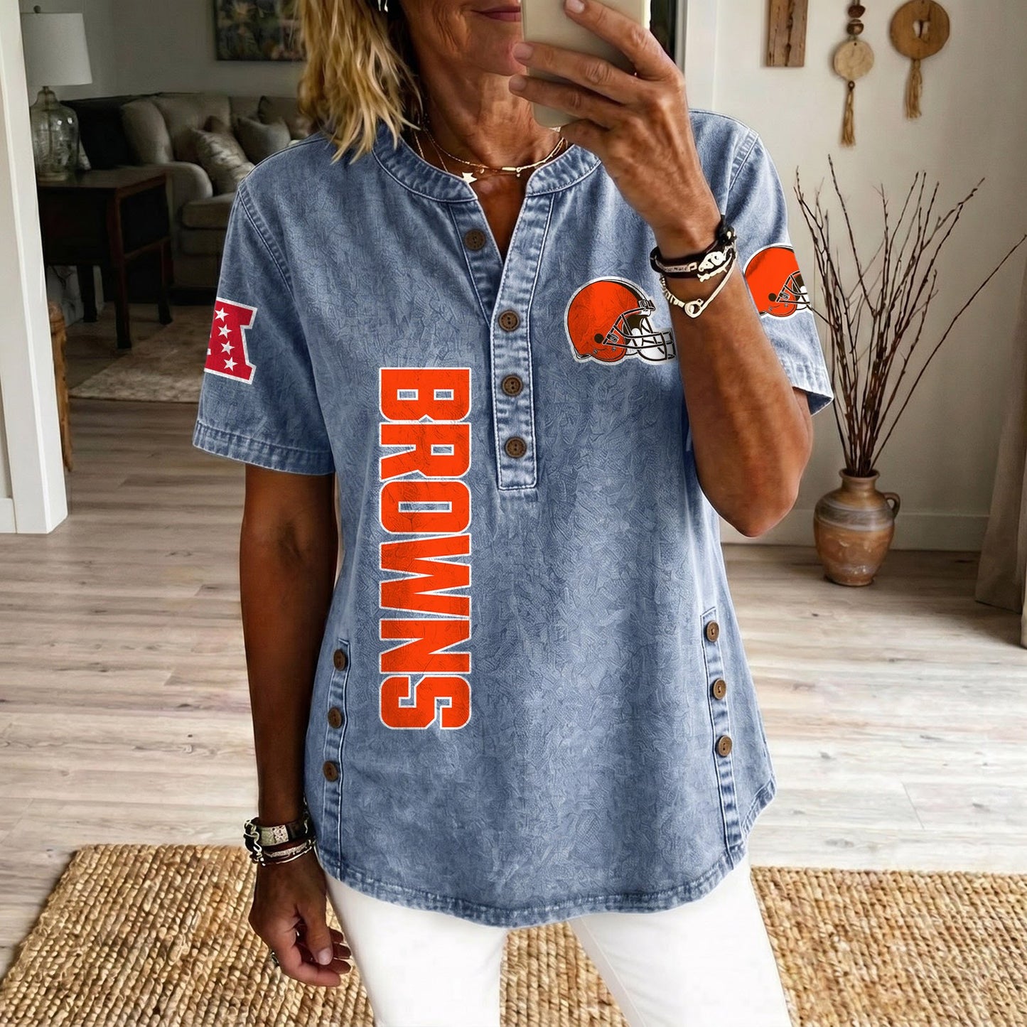 CLE x NFL Women‘s Denim Casual Tops DATND LBN 190526
