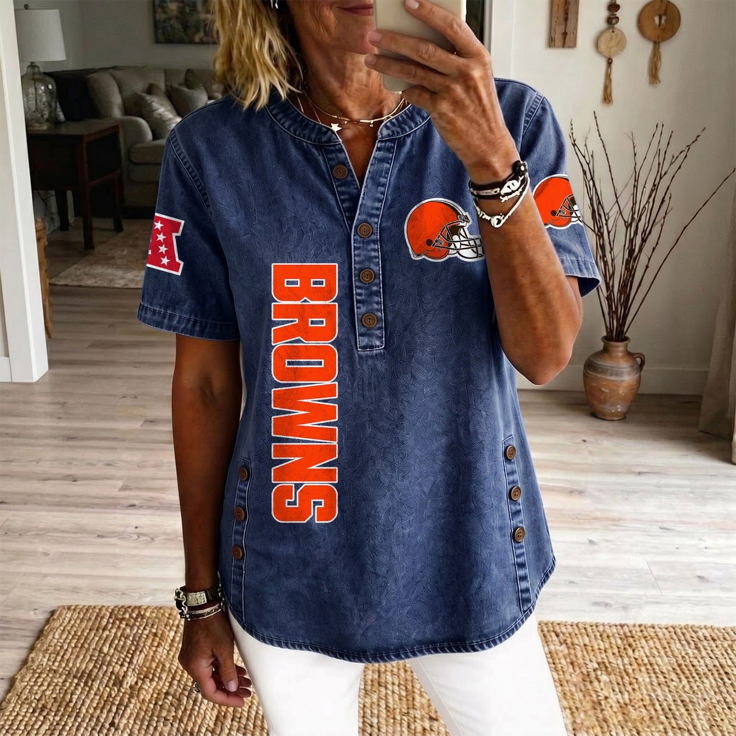 CLE x NFL Women‘s Denim Casual Tops DATND LBN 190526