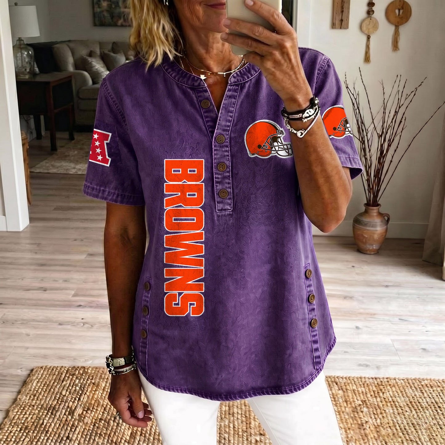 CLE x NFL Women‘s Denim Casual Tops DATND LBN 190526