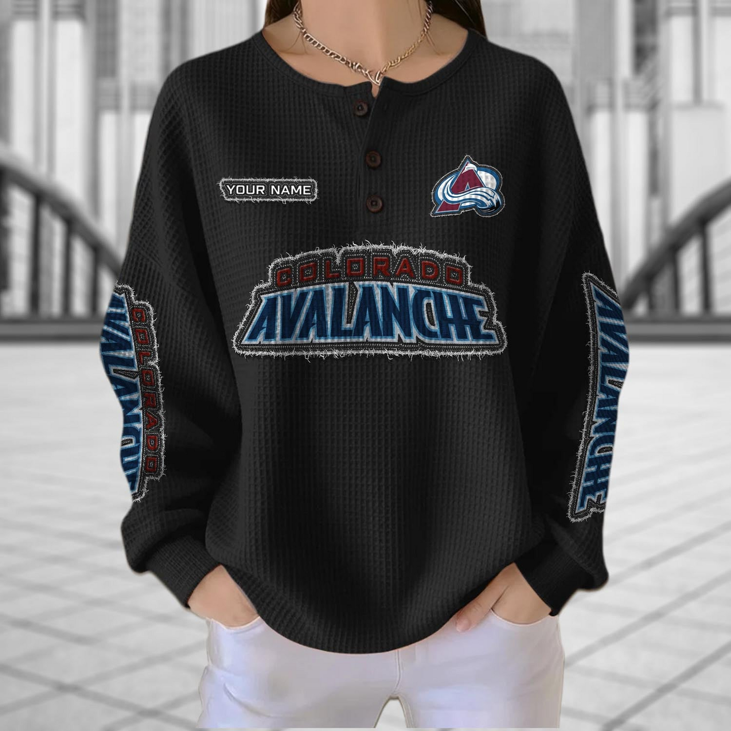 COL x NHL Personalized Waffle Knit Henley Sweatshirt 2005 DatND DVT