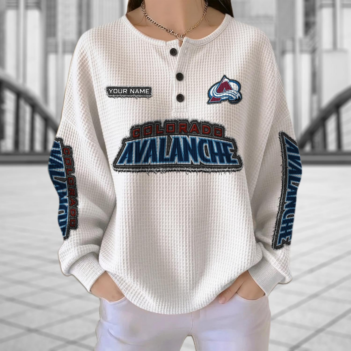 COL x NHL Personalized Waffle Knit Henley Sweatshirt 2005 DatND DVT
