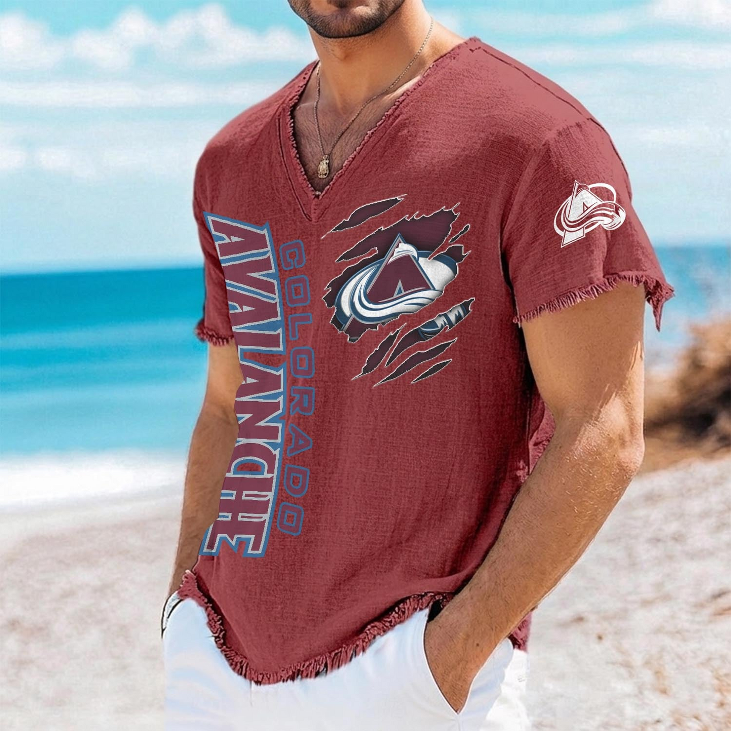 COL x NHL V-Neck Linen Beach Shirt 1905 DatND DVT