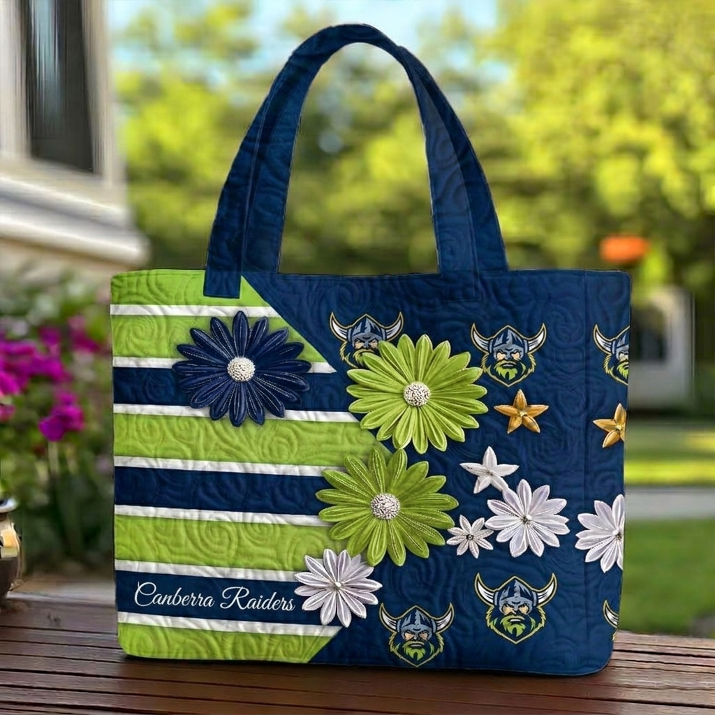 CR x NRL Flowers Quilted Tote Bag Custom Name Gifts For Fan DDT LBN