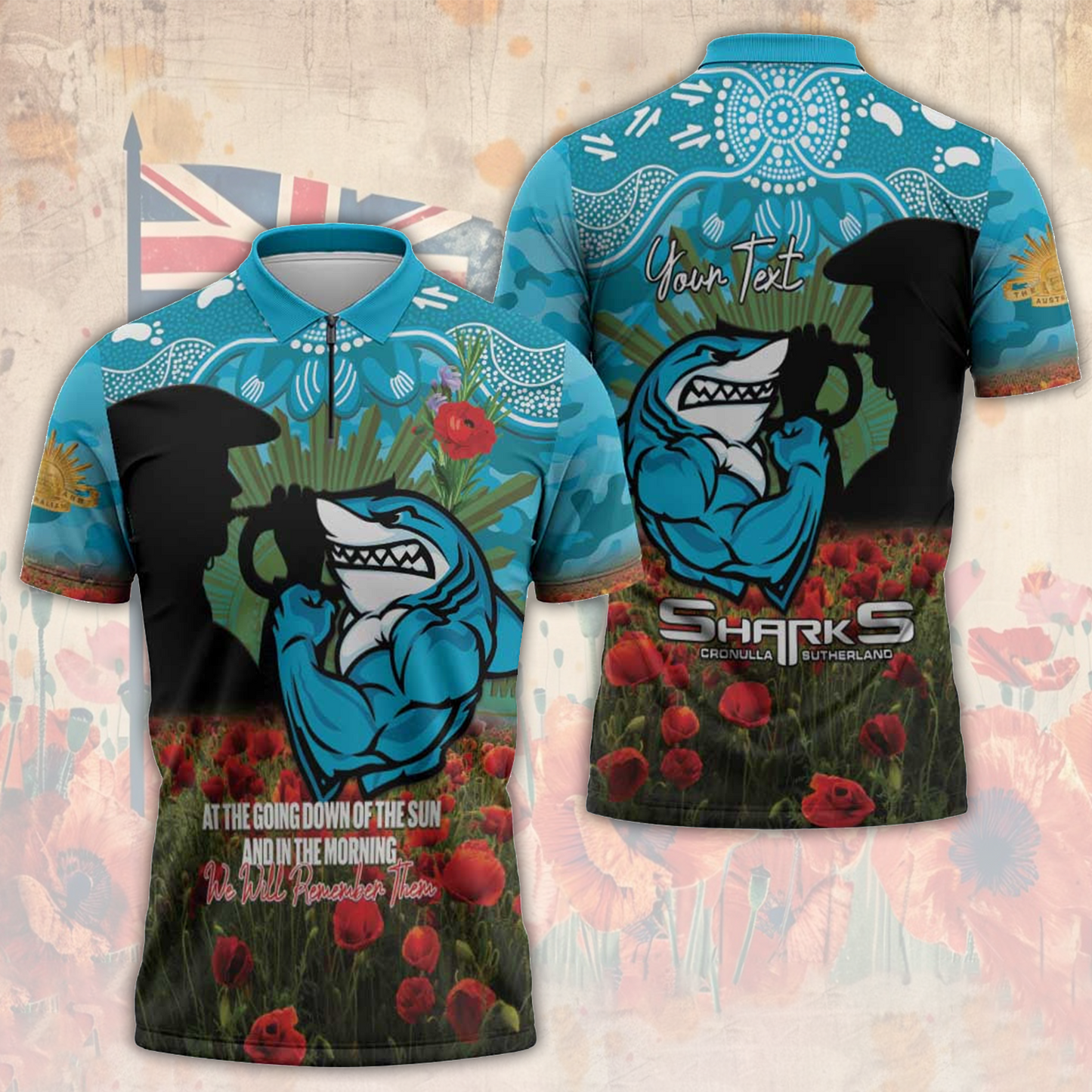 CRO x NRL Rugby ANZAC Day Zipper Polo Shirt Last Post Poppy We Will Remember Them LT14 DatND DVT