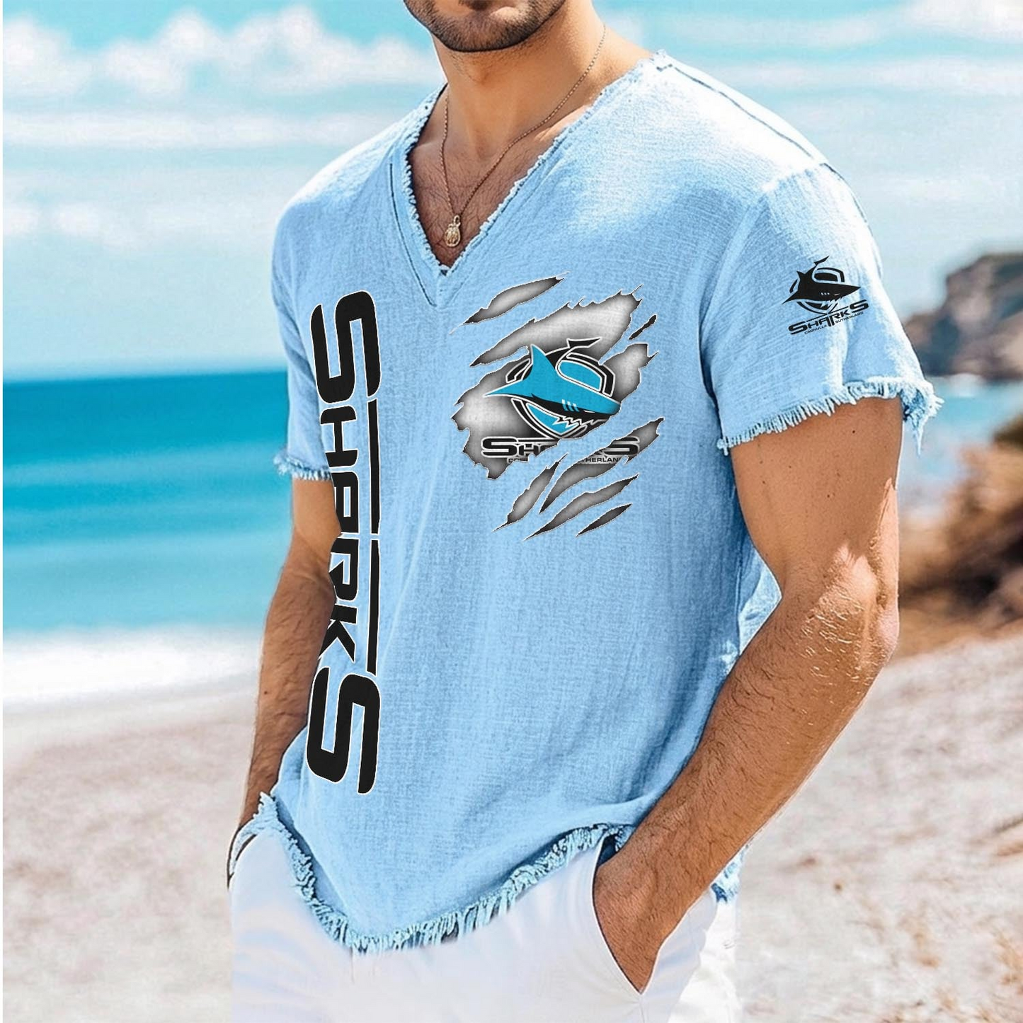 CRO x NRL V-Neck Linen Beach Shirt 1905 DatND DVT