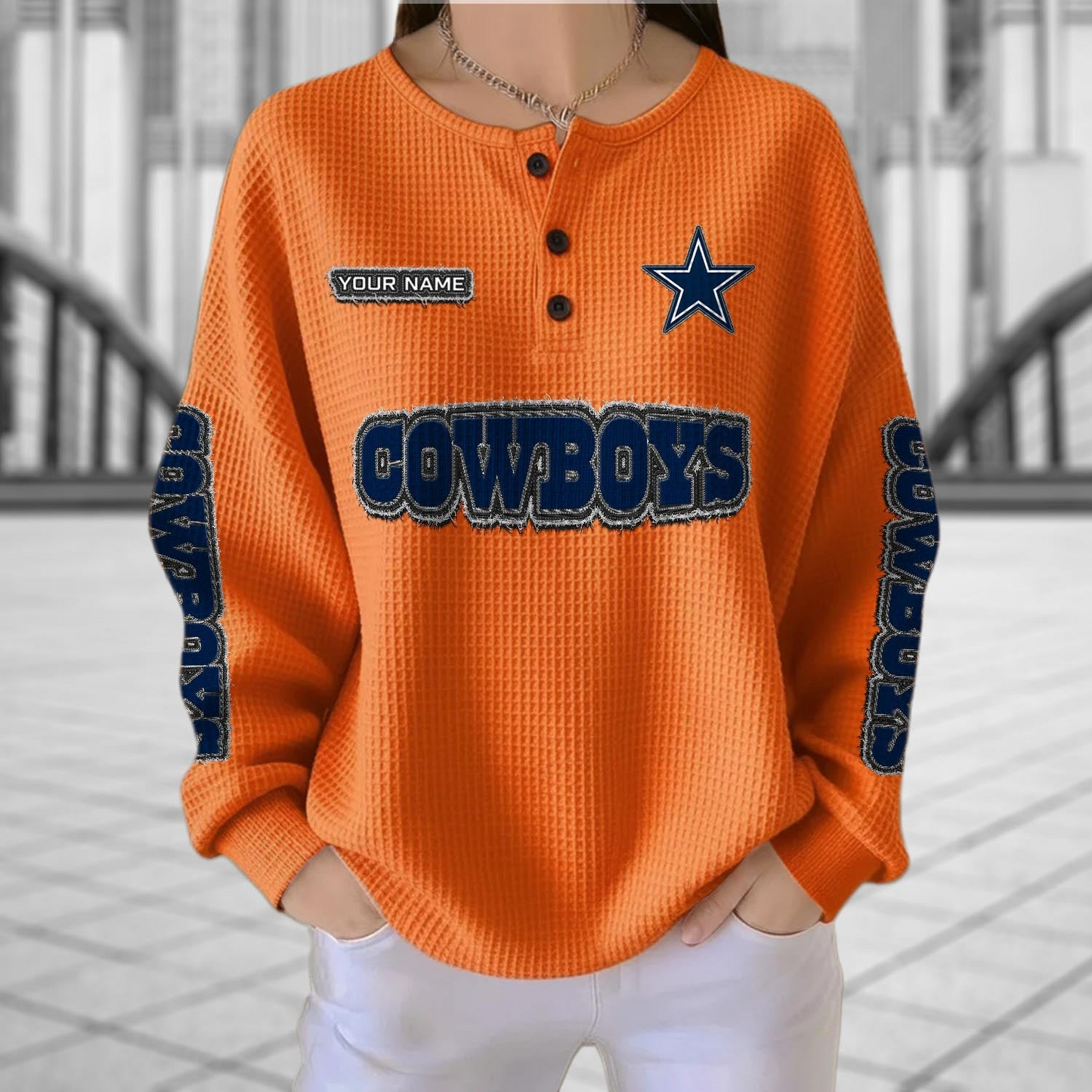 DAL x NFL Personalized Waffle Knit Henley Sweatshirt 2005 DatND DVT