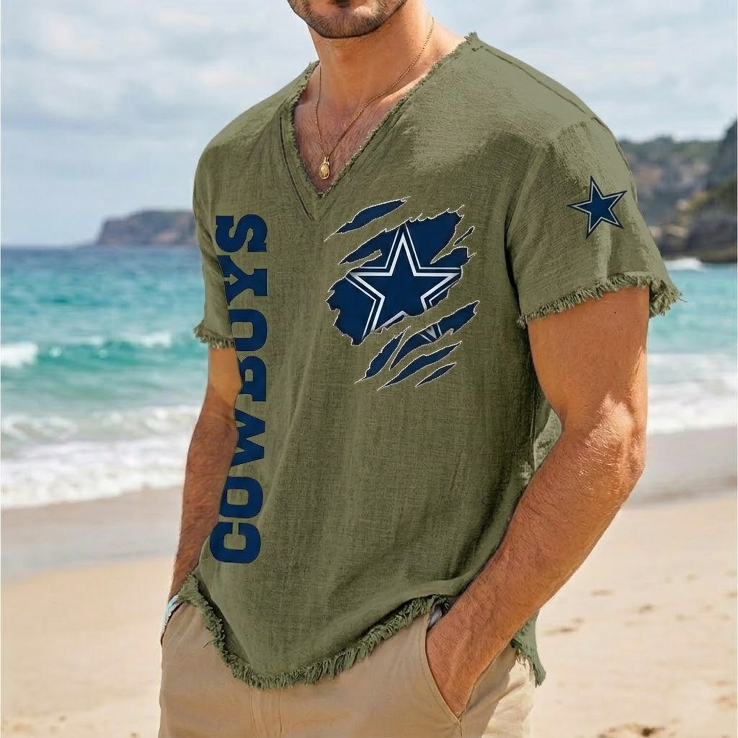 DAL x NFL V-Neck Linen Beach Shirt 1905 DatND DVT