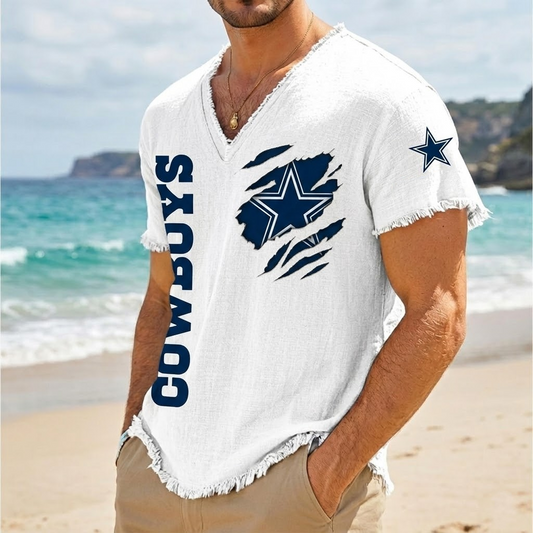 DAL x NFL V-Neck Linen Beach Shirt 1905 DatND DVT
