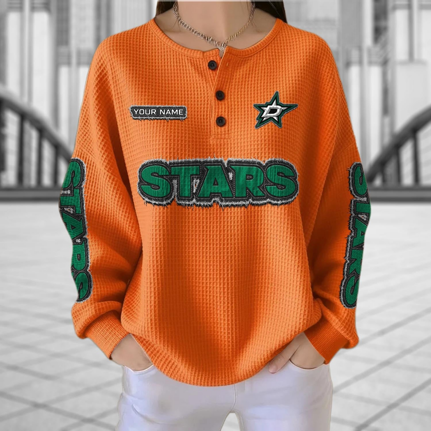 DAL x NHL Personalized Waffle Knit Henley Sweatshirt 2005 DatND DVT