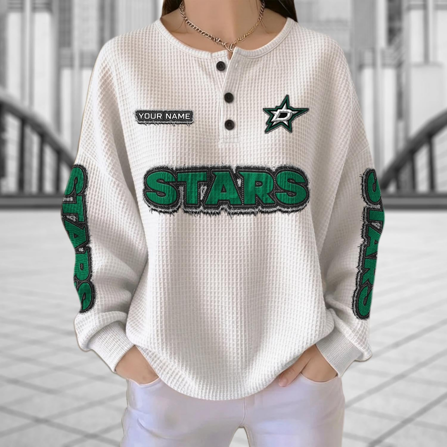 DAL x NHL Personalized Waffle Knit Henley Sweatshirt 2005 DatND DVT
