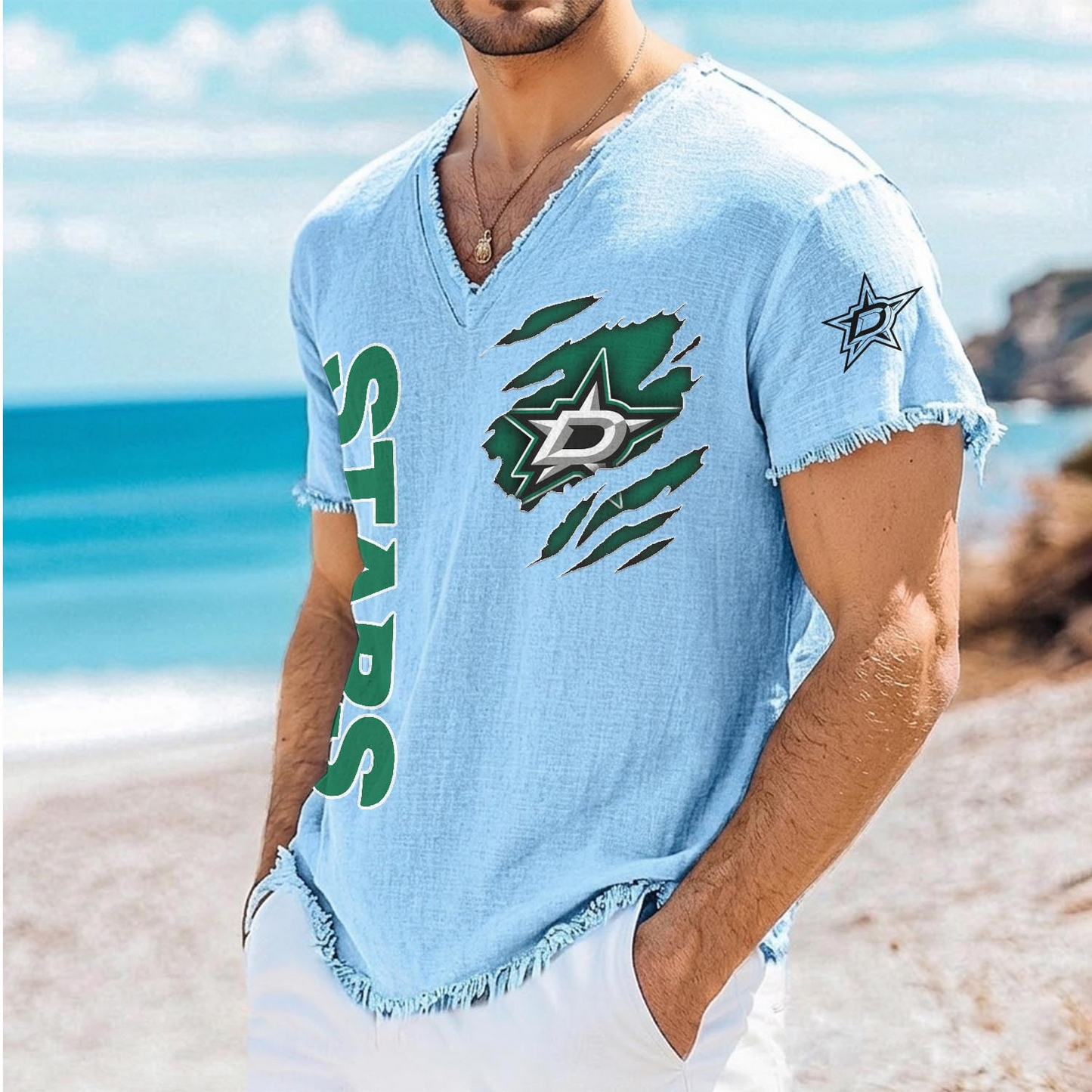 DAL x NHL V-Neck Linen Beach Shirt 1905 DatND DVT