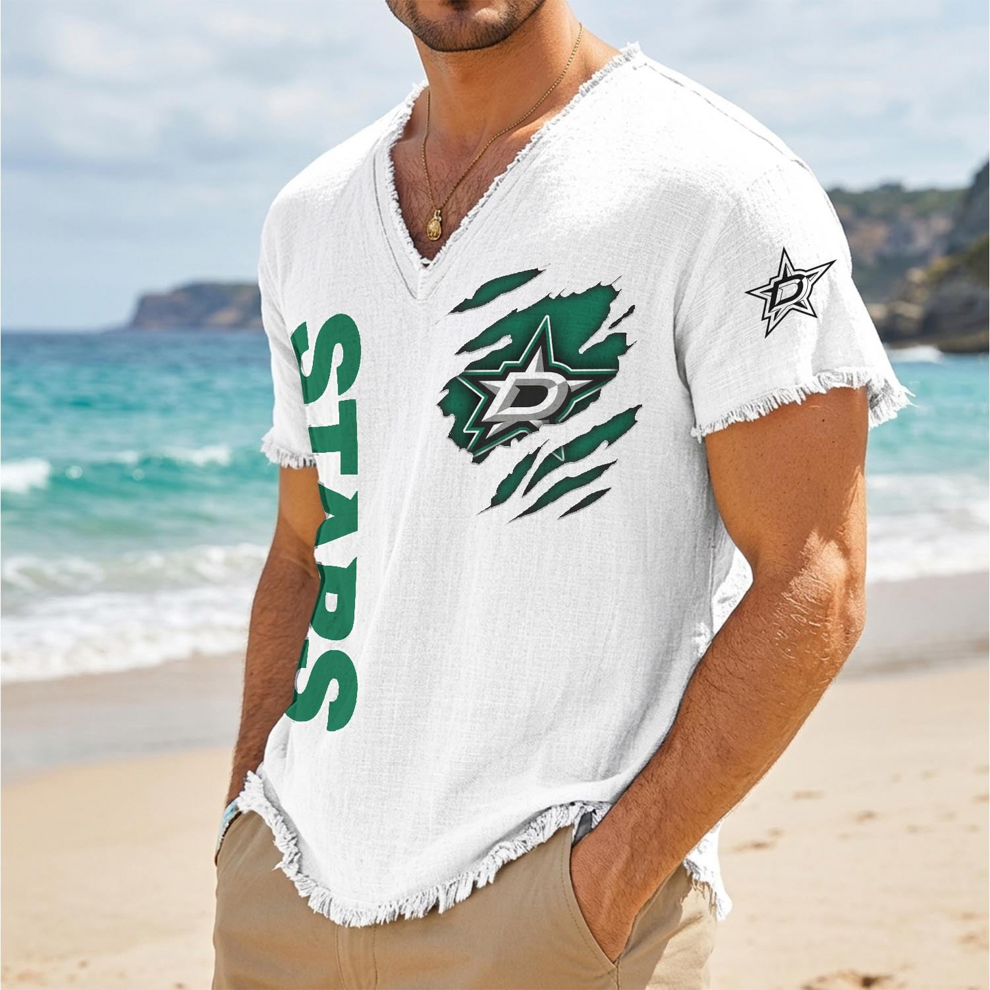 DAL x NHL V-Neck Linen Beach Shirt 1905 DatND DVT