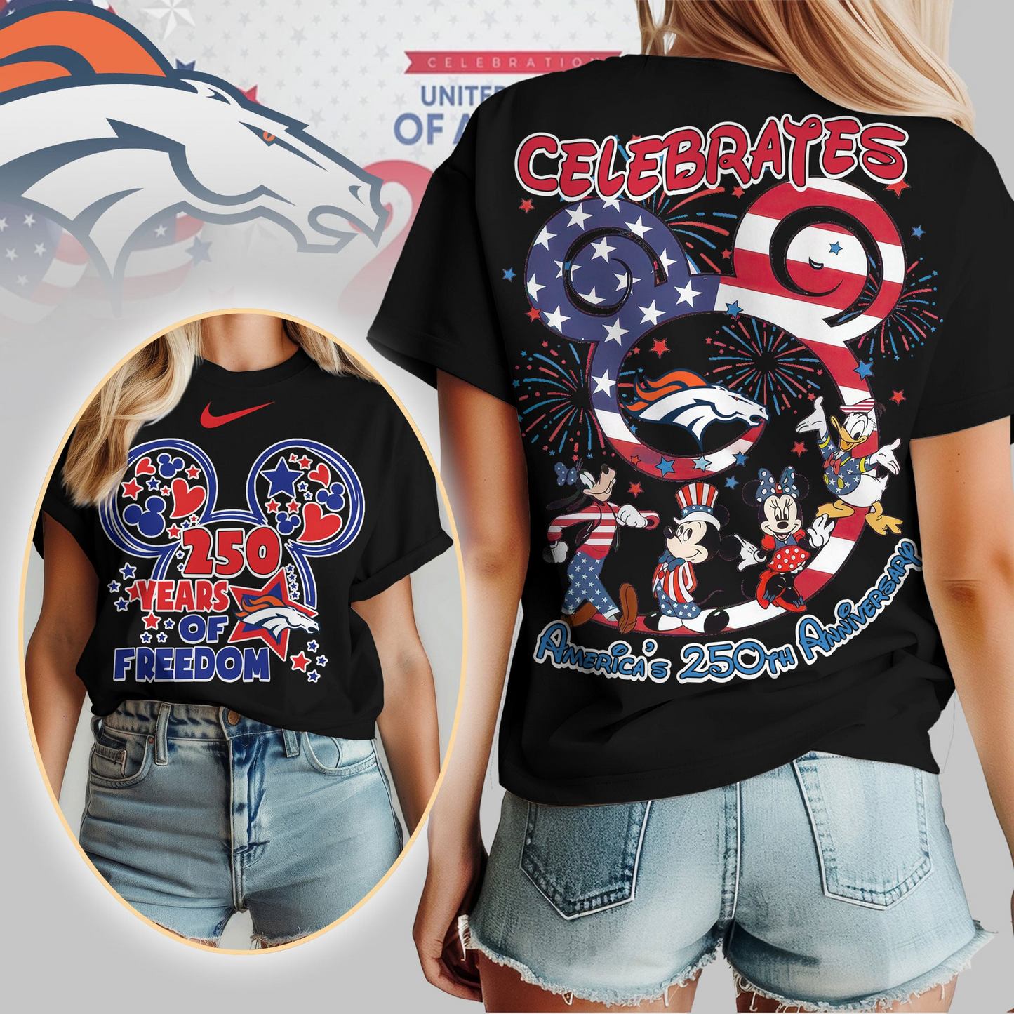 DB Premium NFL Mickey Celebrates America 250th Anniversary Women Shirt DDT NTL
