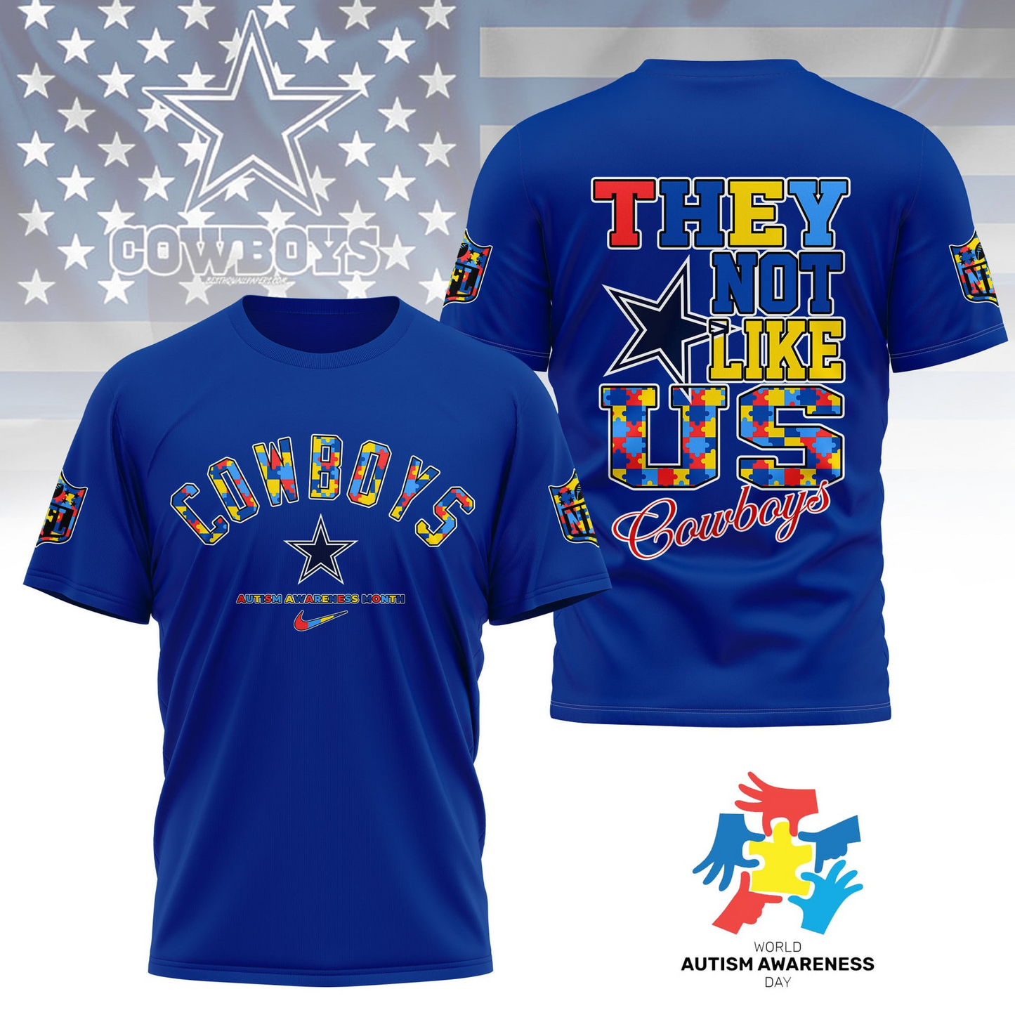 DC Premium NFL Autism Awareness Month 3D Shirt DDT  NTL
