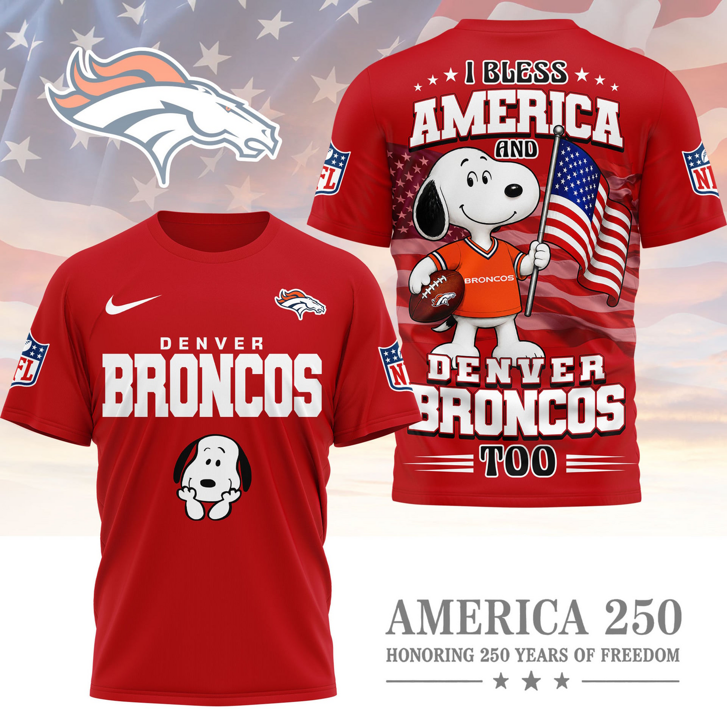 DEN Premium NFL Snoopy America 250 3D Shirt 1706