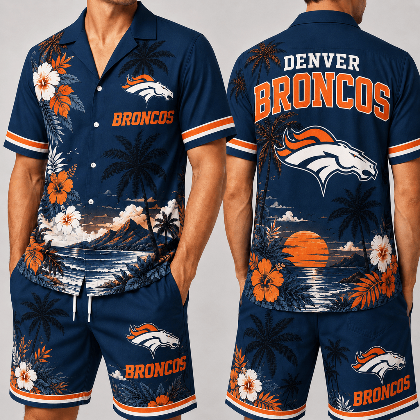 DEN x NFL Premium Championship Edition Hawaiian Shirt & Shorts Set Casual Summer Beachwear 1206