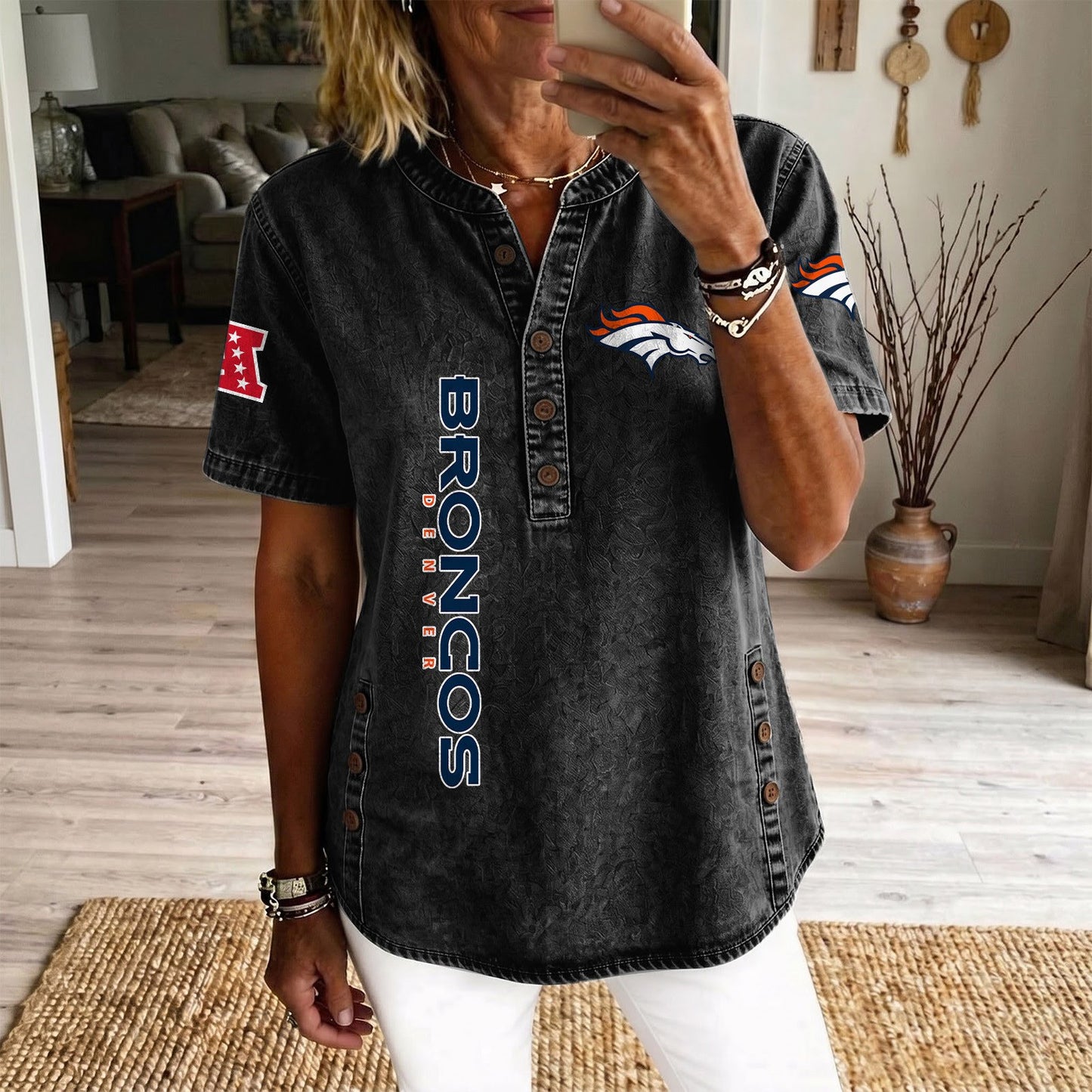 DEN x NFL Women‘s Denim Casual Tops DATND LBN 190526