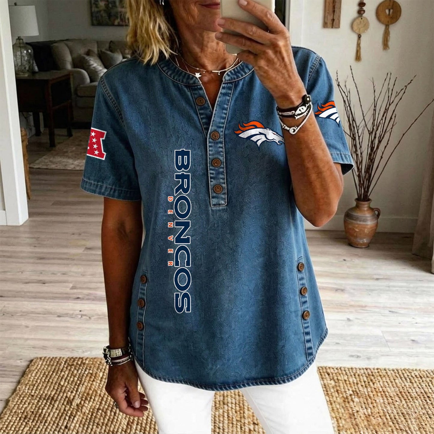 DEN x NFL Women‘s Denim Casual Tops DATND LBN 190526