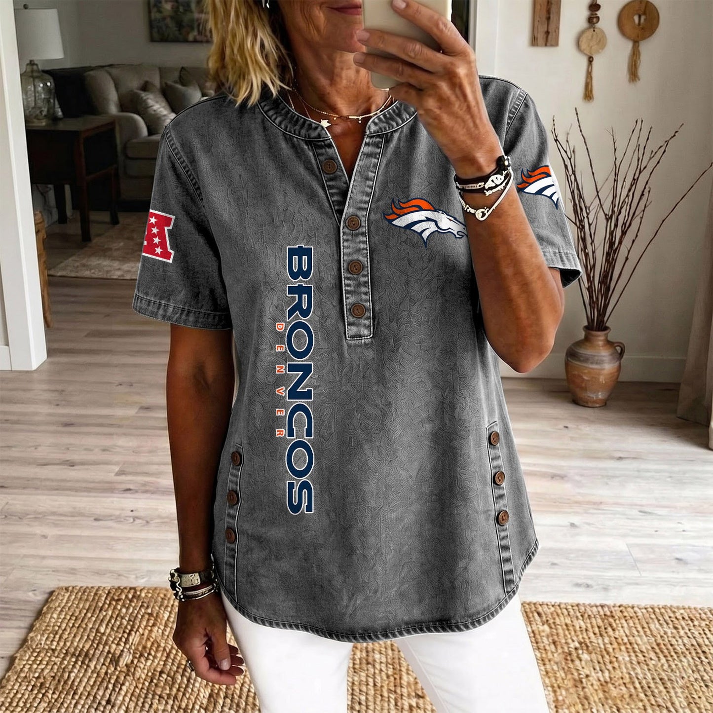 DEN x NFL Women‘s Denim Casual Tops DATND LBN 190526