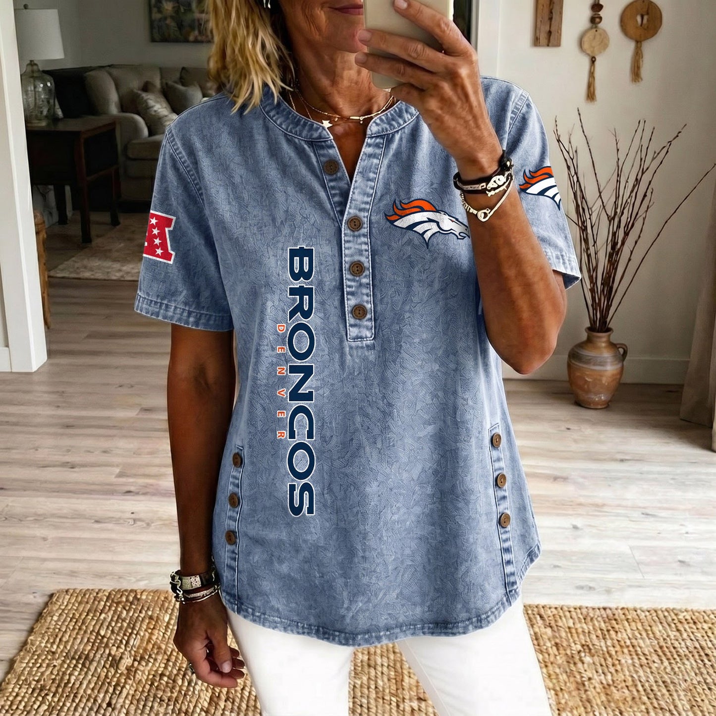 DEN x NFL Women‘s Denim Casual Tops DATND LBN 190526