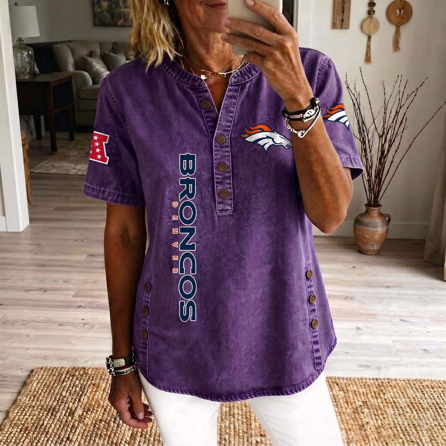 DEN x NFL Women‘s Denim Casual Tops DATND LBN 190526