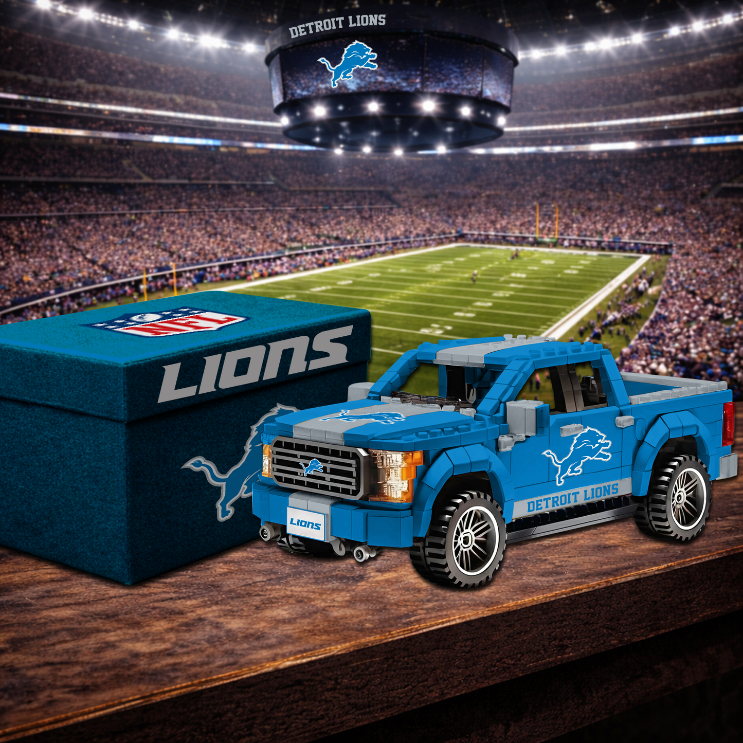 DET X NFL Football-themed pickup truck building blocks 0703 NAK NHT