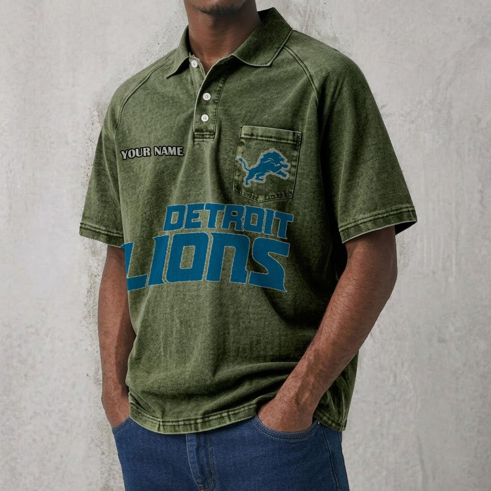 DET x NFL Men's Distressed Turn-Down Collar Polo DATND TANTD 250526