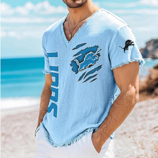 DET x NFL V-Neck Linen Beach Shirt 1905 DatND DVT