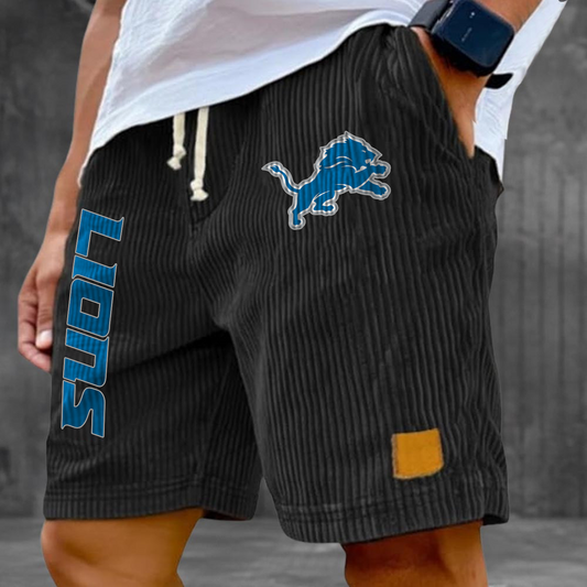 DET x NFL Vintage Embroidered Logo Corduroy Stylish Lace-up Casual Shorts DATND TANTD 220526