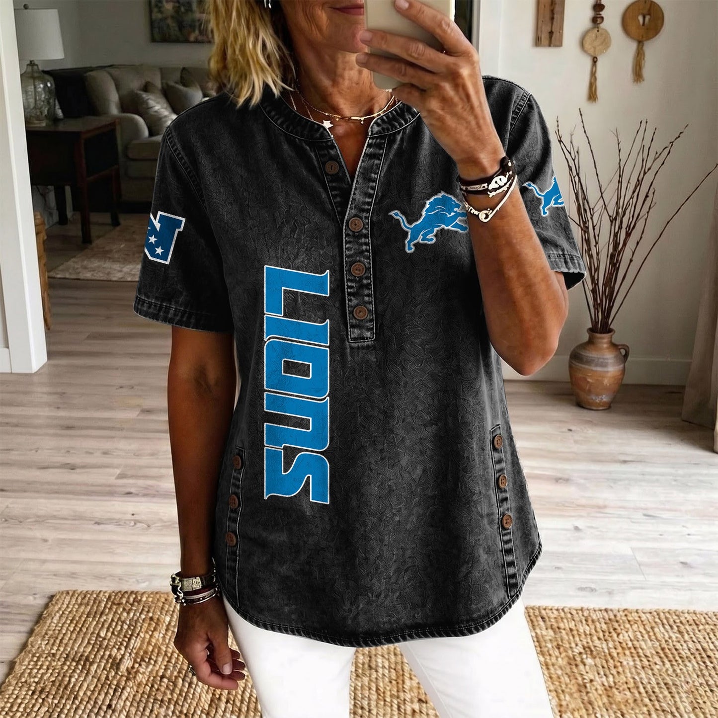 DET x NFL Women‘s Denim Casual Tops DATND LBN 190526