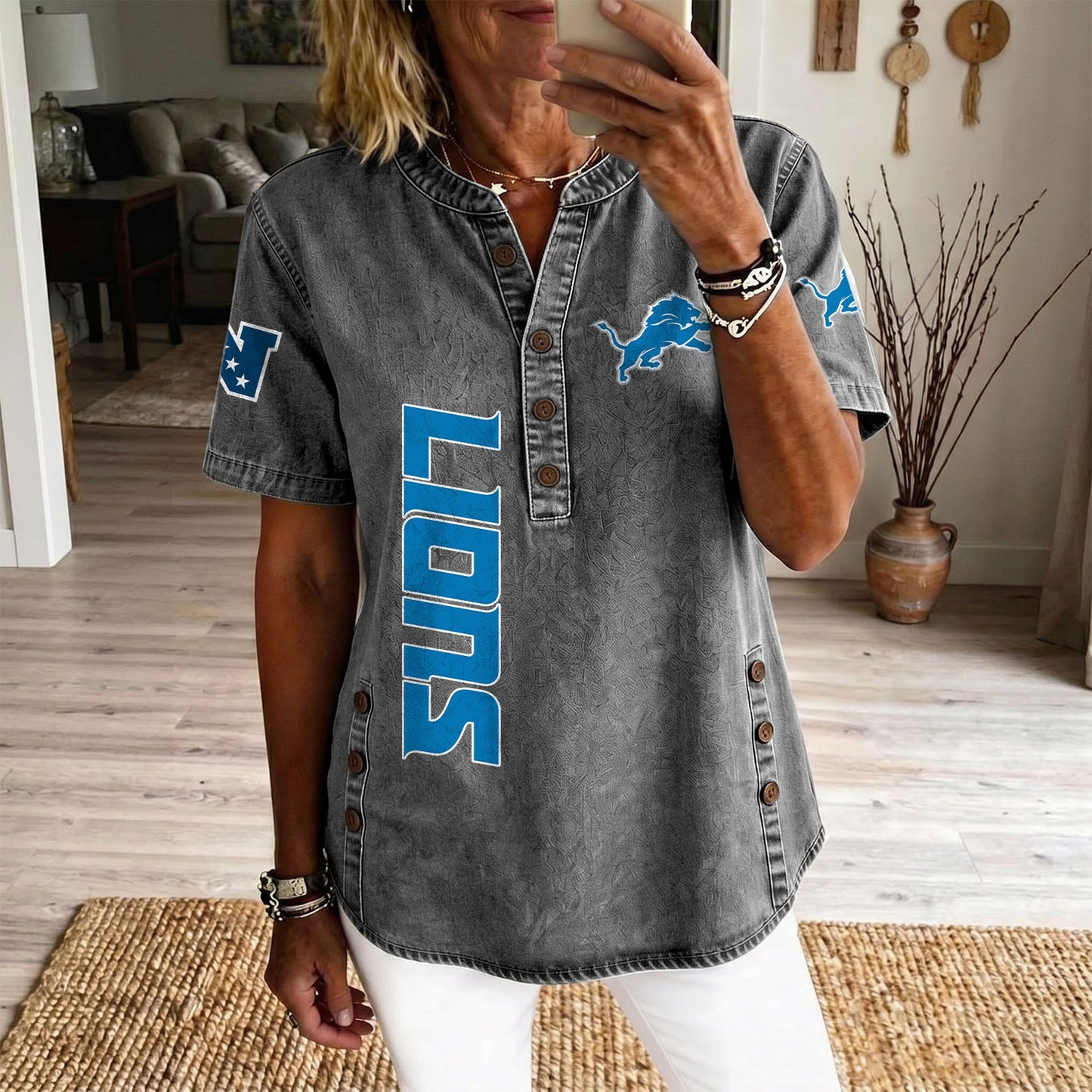 DET x NFL Women‘s Denim Casual Tops DATND LBN 190526