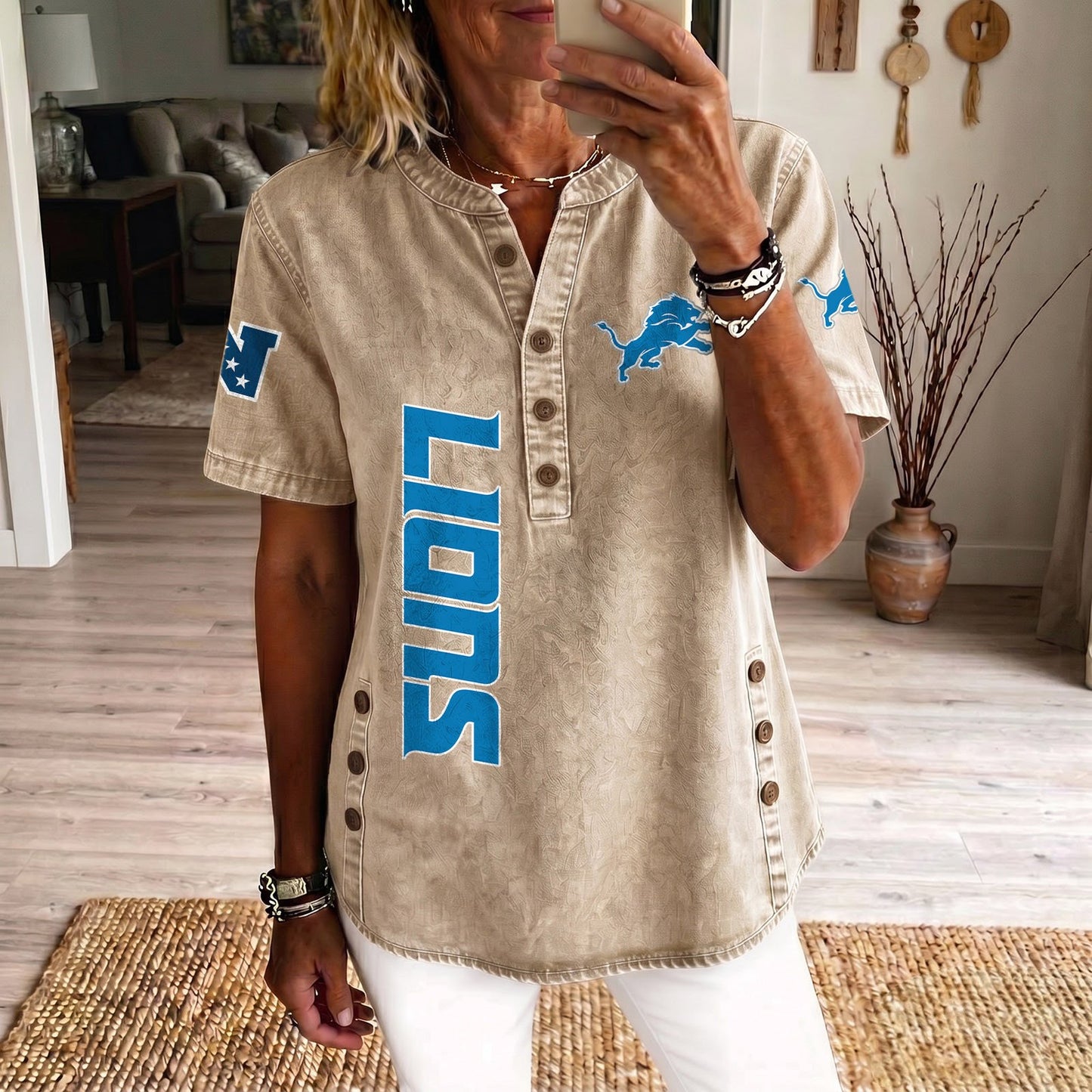 DET x NFL Women‘s Denim Casual Tops DATND LBN 190526