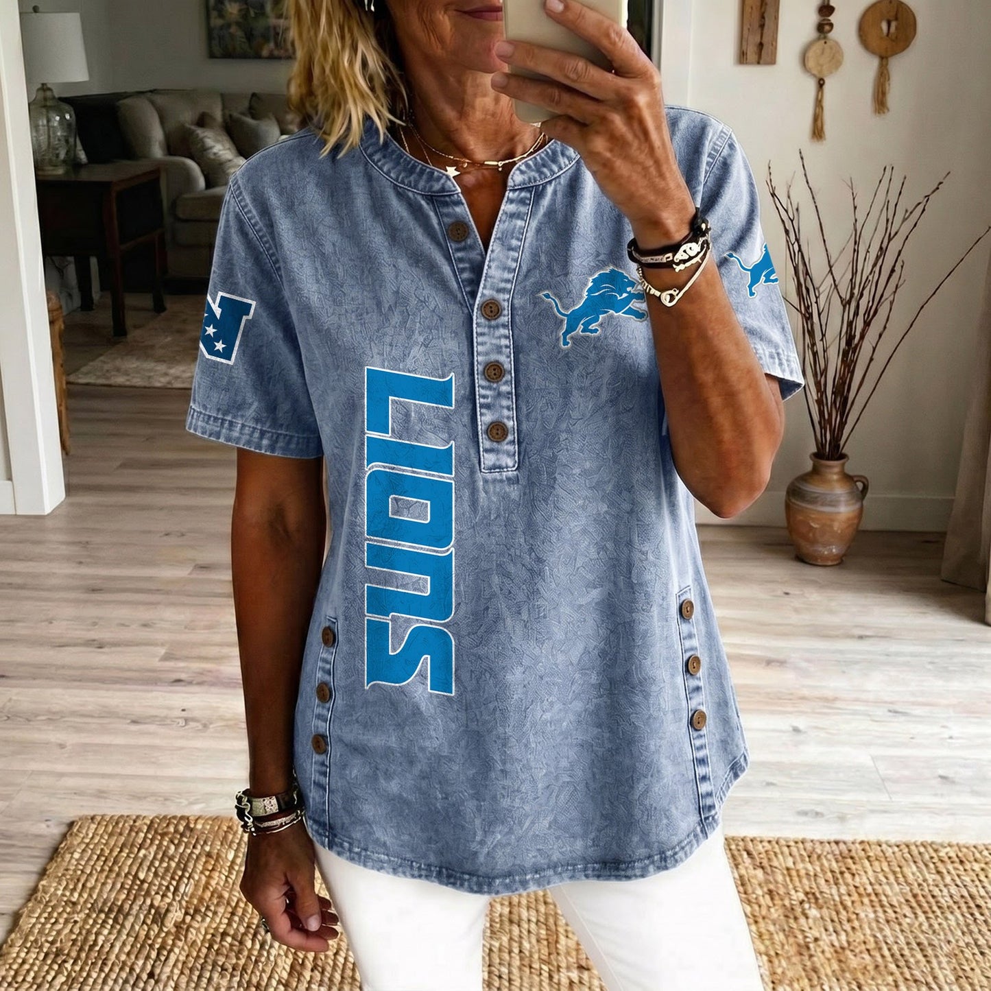 DET x NFL Women‘s Denim Casual Tops DATND LBN 190526
