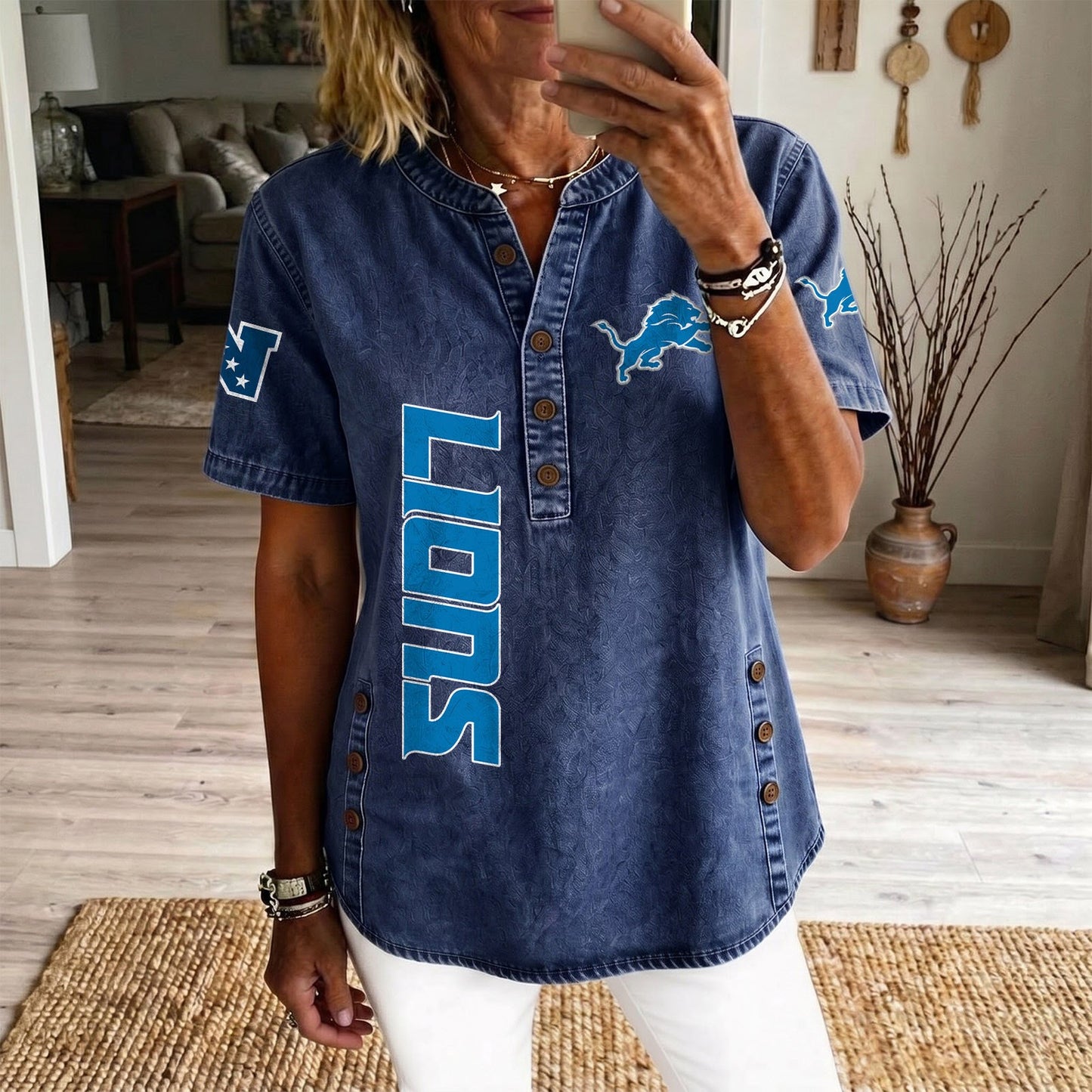 DET x NFL Women‘s Denim Casual Tops DATND LBN 190526