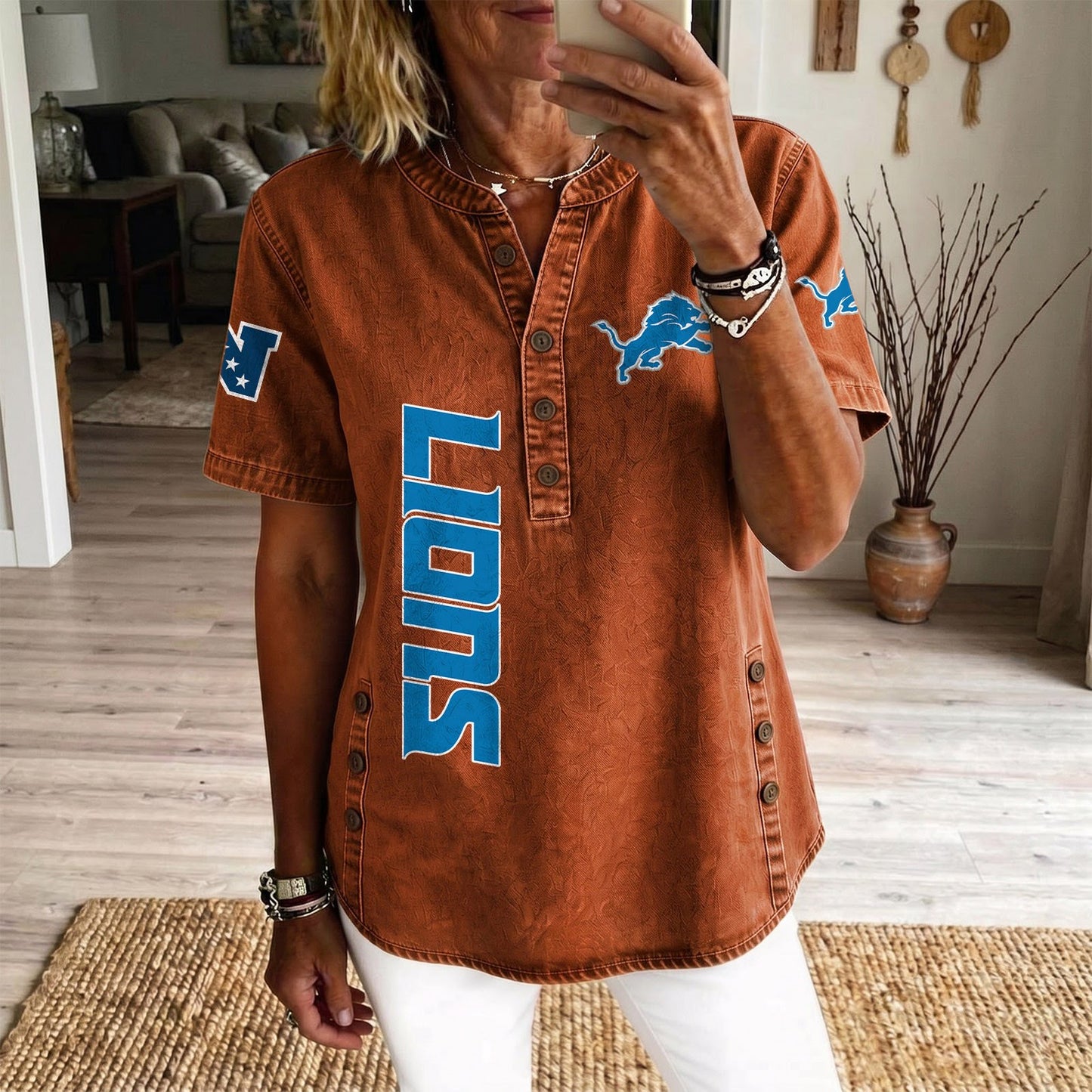 DET x NFL Women‘s Denim Casual Tops DATND LBN 190526