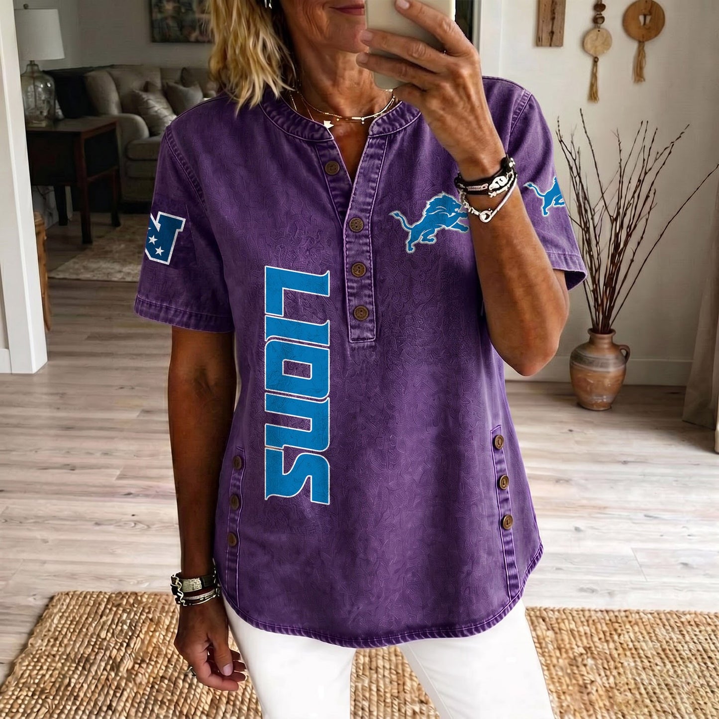 DET x NFL Women‘s Denim Casual Tops DATND LBN 190526