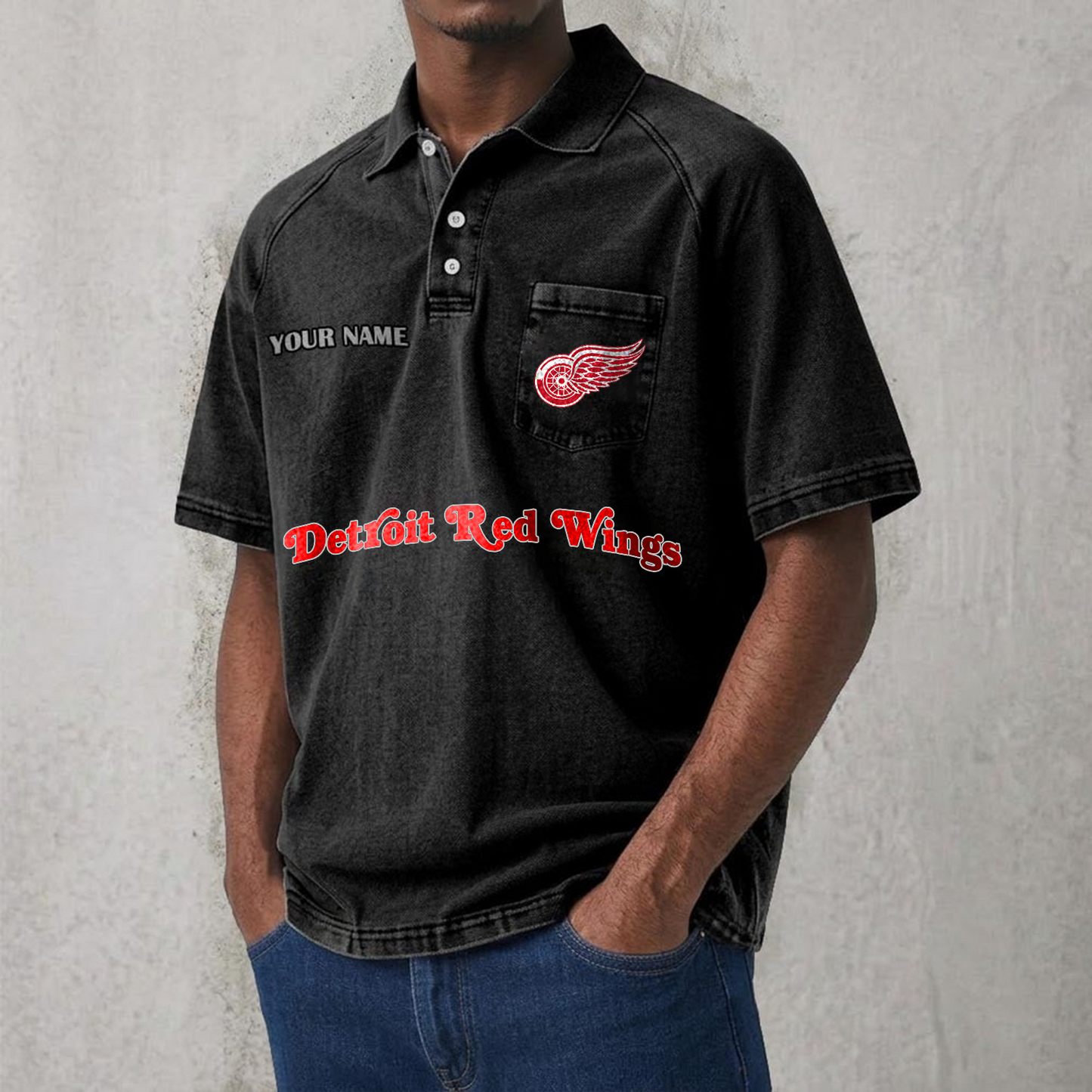 DET x NHL Men's Distressed Turn-Down Collar Polo DATND TANTD 250526