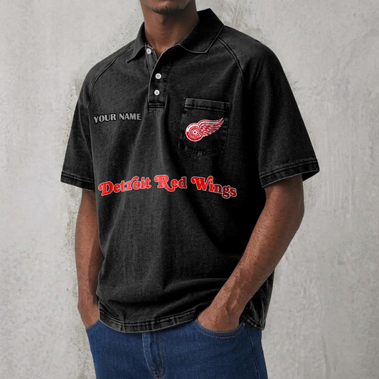 DET x NHL Men's Distressed Turn-Down Collar Polo DATND TANTD 250526