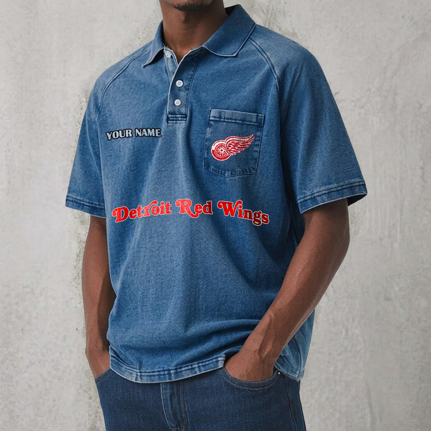 DET x NHL Men's Distressed Turn-Down Collar Polo DATND TANTD 250526